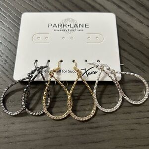 Park Lane Trio Teardrop Earrings in Black, Gold, and Silver